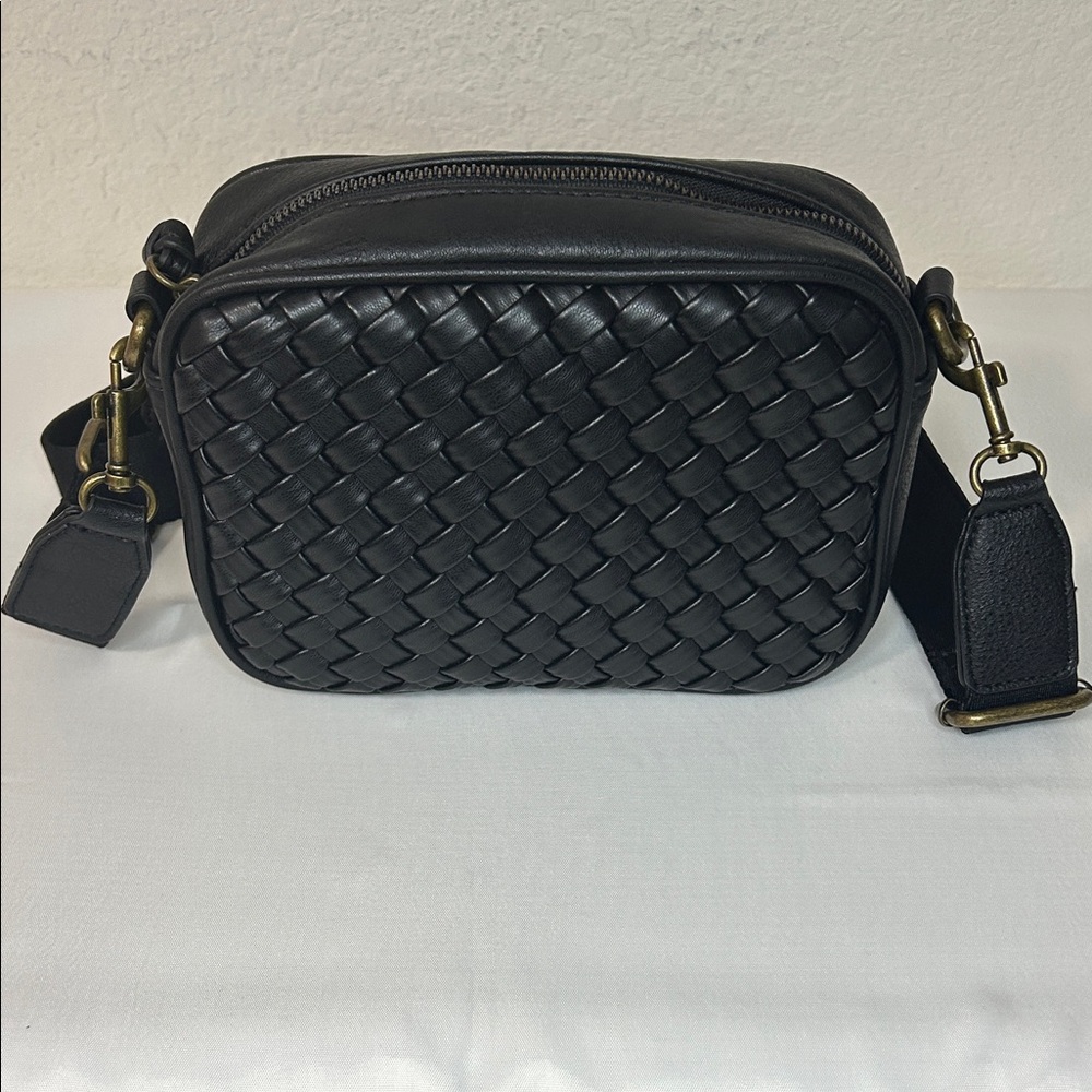 Black Woven Leather Crossbody Bag